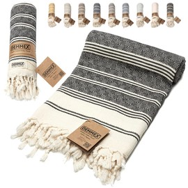 DEMMEX Certified 100% Organic Turkish Cotton Beach and Bath Towel - Hammam Peshtemal Towel, Blanket - Oversized, Quick Dry, Sand Free, Compact -Diamond Weave, Prewashed, Made in Turkey, 180x90, Black