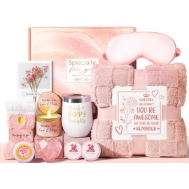 Birthday Gifts for Women, Self Care Gifts Get Well Soon Gifts Basket for Women, Rose Relaxing Spa Gifts Care Package w/ Luxury Blanket, Valentines Day Gifts for Her Mom Wife Girlfriend Friend Sister