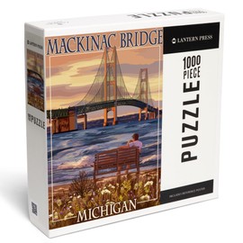 Lantern Press Mackinac, Michigan, Mackinac Bridge and Sunset, 1000 Piece Jigsaw Puzzle for Adults, Made in USA with Reference Poster