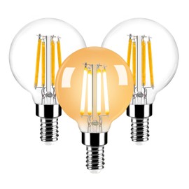 Vinaco G16.5 Candelabra Base Bulbs LED, 3 Pack 600LM G16.5 Light Bulb LED 5W, Equivalent 60W, Warm White 2700K No Flicker G 16.5 Dimmable Bulbs 120V, E12 Base for Chandeliers, Ceiling Fan, Pendant.