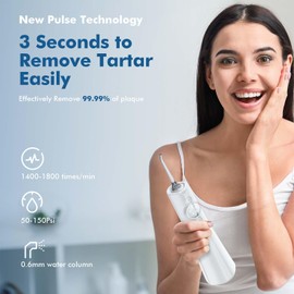 Bezvoi Water Dental Flosser Cordless: Professional Water Floss LED Display 5 Modes, 300ML Water Tank, IPX7 Waterproof Portable Oral Irrigator with 6 Jet Tips for Travel, Home (White)