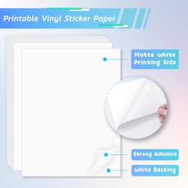 Printable Vinyl Sticker Paper for Inkjet Printers & Cutting Machine, 100 Sheets, Matte White, 8.5x11 Inch, Waterproof, Tear Resistant