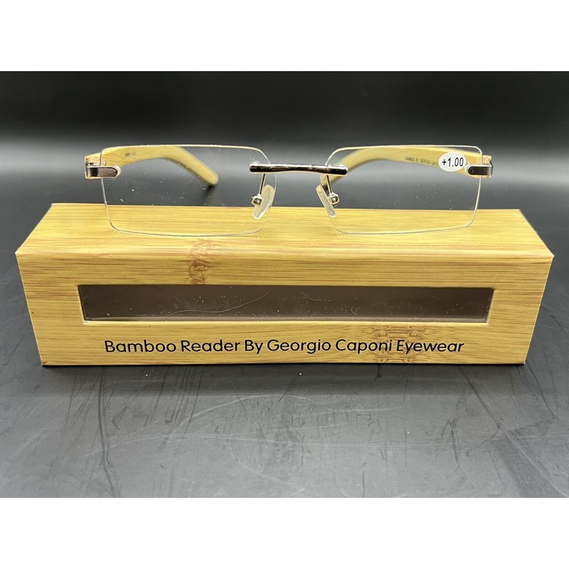Georgio Caponi Bamboo Rimless Reader Glasses by Georgio Caponi -