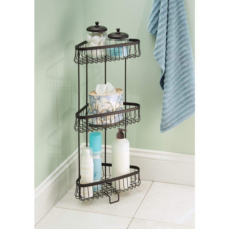 iDesign York Metal Wire Corner Standing Shower Caddy 3-Tier Bath