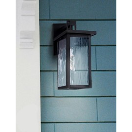Shana 1-Light Outdoor Wall Lantern, Black Finish, Clear Watermark Glass, Modern Exterior Sconce, Weather-Resistant, Easy Install