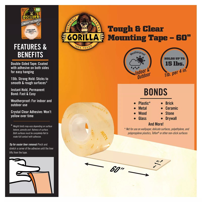 Gorilla Double Sided 1 in. W X 60 in. L