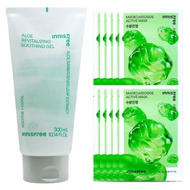Innisfree Active Mask Madecassoside (Moisture Soothing) 10 sheets + Aloe Revital Soothing Gel / 이니스프리 액티브 마스크 마데카소사이드 (수분진정) 10매+알로에 리바이탈 수딩젤