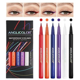 Anglicolor 6 Colours Coloured Eyeliner, Diamond Glitter Liquid Eyeshadow Durable Liquid Eyeliner, Glitter Waterproof Metallic Liquid Glitter Eyeliner (Kit A)