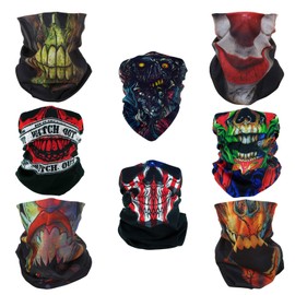 SMEHCF 8 Skull Zombie Headband Bandana Balaclava Half Face Mask Shield Head Hair Scarf Neck Gaiter Hat Multipurpose For WoMen Men Breathable Reusable Washable Red Black