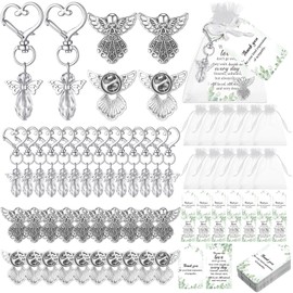 240 Pcs Funeral Favors for Guests 60 Angel Keychains 60 Angel Lapel Pin Brooches 60 Organza Bags 60 Thank You Cards for Celebration of Life Funeral Memorial Party Guests Gifts Return Favors