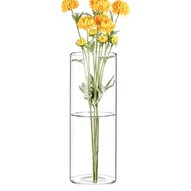 CYS EXCEL Clear Glass Cylinder Flower Vase (H:8" D:3") Hurricane Floating Candle Holder Table Wedding Centerpiece Home Decor