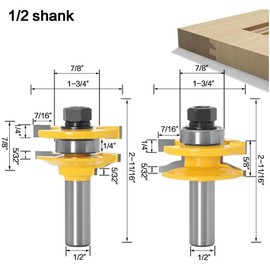 Bestgle 2pcs 1/2 Inch Shank Large Ogee Stile and Rail Router Bit Set, Up to 7/8-Inch Stock, 7/16-Inch Cutting Radius