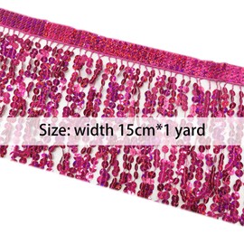 15cm*1Yard Sequins Fringe Trim Pink,Sparkling Fringe Trim Tassel Ribbon