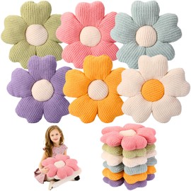 Drydiet 6 Pcs Flower Shaped Pillow 15 Inch Daisy Floor Throw Pillows Flower Seat Cushion Cute Flower Chair Cushion for Adults Reading Leisure Comfortable Home Bedroom Couch Decor, 6 Color
