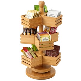 3-Tier Rotating Bamboo Tea Bag Organizer Carousel, Holds 108 Tea Bags