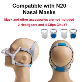 2-Pack Replacement Headgear Strap for N20 Nasal Pillow CPAP Mask, LALASTAR CPAP Headgear Compatible with N20, Adjustable Headband with Clips, Medium Size