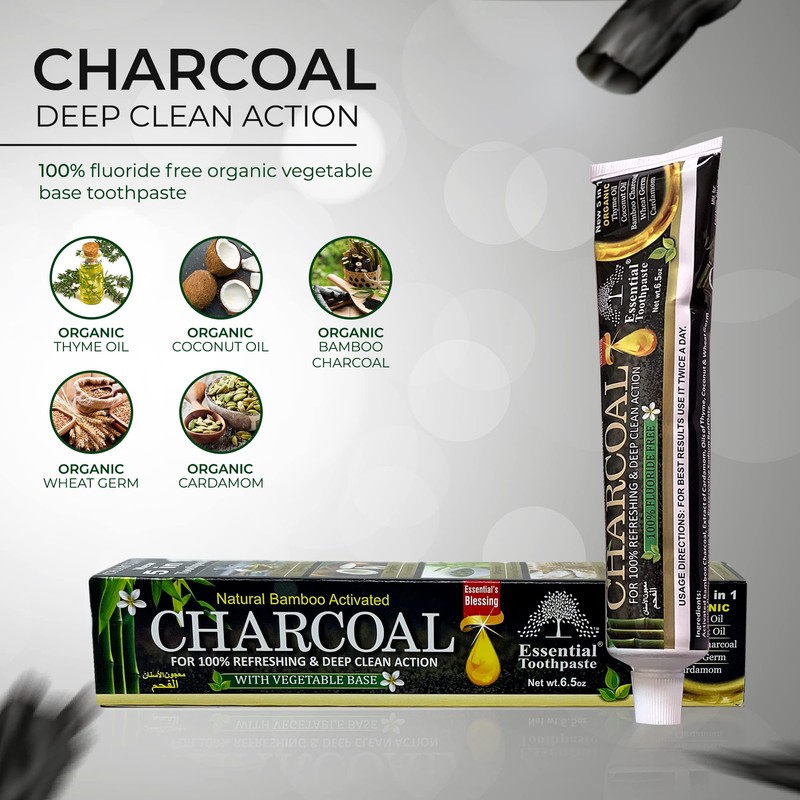 Essential Blessing Natural Bamboo Activated Charcoal Toothpaste (3 pk), Natural