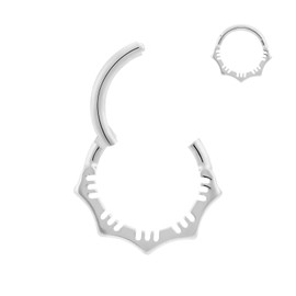 PIERCINGBOY 1Pcs 16G 10mm Titanium Nose Rings Silver Flower Hinged Septum Ring 16 Gauge Daith Hoop Earring Stacked Septum Rook Clicker Piercing, Titanium, no gemstone