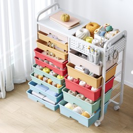 SYKIARIOL 14 Drawer Rolling Cart with Tabletop & DIY Pegboard, Storage Cart with Wheels, Classroom Organizers Utility Cart for Office Home School, Art Supplies, Mobile Craft Organizer, Rainbow