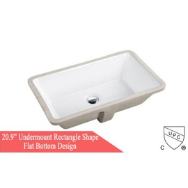 KINGSMAN Rectrangle Undermount Vitreous Ceramic Lavatory Vanity Bathroom Sink Pure White (20.9 INCH with Pop-up Drain)