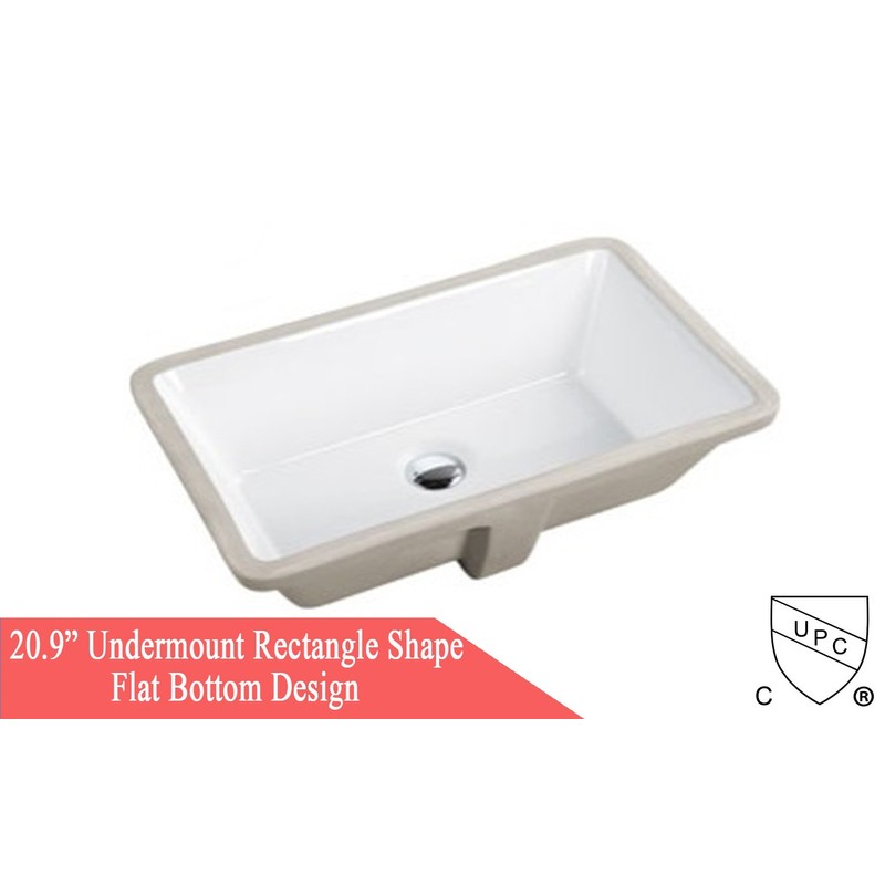 KINGSMAN Rectrangle Undermount Vitreous Ceramic Lavatory Vanity Bathroom Sink Pure