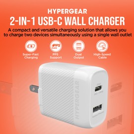 HyperGear USB-C Wall Charger Block - 25W USB-C PD & 12W USB-C to Lightning MFi Certified Cable Dual Port, USB Fast Charger, Compatible with iPhones, iPods, Tablets, Laptops & More - White