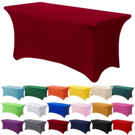 Indoor-Beauty Spandex Tablecloth 4FT Stretch Table Cover Fitted Rectangular Tables, Universal Stretch Patio Table Cloth for Wedding, Banquet, Party and Event（Burgundy, 4FT