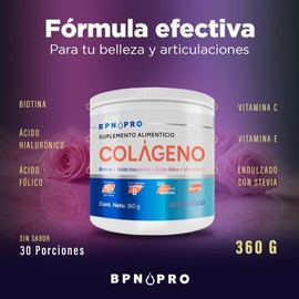 Colágeno Hidrolizado Puro 10g por Toma - con Vitamina C, D3, E y Ácido Fólico - Sin Sabor, Ideal para Mezclar 7 beneficios en 1 - Sin Azucar - Collagen Peptides Suplemento Alimenticio