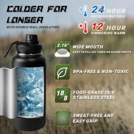 AIKOTOO 32 oz Insulated Water Bottle Stainless Steel with Sleeve - Military Metal Water Jug, For Gym Workout Hiking, Camo Black Water Bottle Pouch