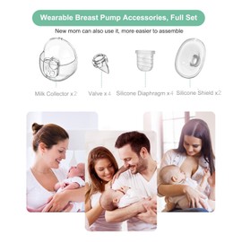 PDFans 2 Sets Wearable Breast Pump Parts Milk Collector Cup S32 Flange 24mm Compatible with NCVI NICEGREEN Nuliie Zooawa Breast Pump Replacement Accessories, Extra Duckbill Valve&Diaphragm