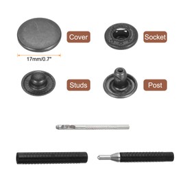 sourcing map 50 Set Leather Snap Fasteners Kit 17mm Metal Snap Button Press Studs Leather Rivets Snaps with 3 Setter Tools for Clothes Jackets Jeans Wears Bags, Gun-Black