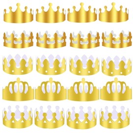 BOBOZHONG Pack of 20 Golden Paper Crowns for Party (5 Styles) - Adjustable Paper King Crown, DIY Birthday Decoration for Children, Wedding & Theme Parties, 58-61 cm (Gold)