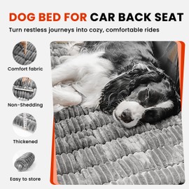 HiPetpy Backseat Dog Bed Mat for Car, Non-Slip Dog Bed for Car Back Seat, Soft & Cozy Dogs Blanket, Washable Travel Pet Mat Seat Protector for Cars, SUVs, Trucks (Grey, 51.1" L x 23.6" W x 1.5" Th)