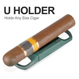 V-Cut Cigar Cutter - V-Shaped Stainless Steel Blade for Cigars up to a Large 60+ Ring Gauge, Cigar Stand Holder Ergonomic Design & Gift Box Included (Green)