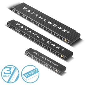 STAHLWERK Ruler Set of 3 1 | 2 | 3 Metres Precise Plastic Folding Ruler | Measuring Tape | Measuring Tape | Meter Measure with Easy-to-Read Metric Numbers
