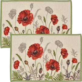 Sander Poppy Meadow Tapestry Placemat Set of 2 Red / Natural Size 32 x 48 cm