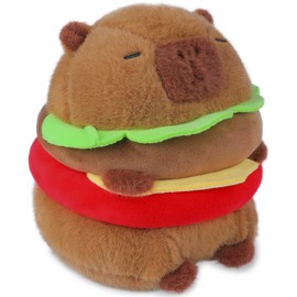Capybara Plush Toy, Cute Capybara Cuddly Toy, Capybara Cuddly Toy, Plush Toy with Turtle Backpack, Capybara Plushie Dolls, Cute Capybara Plushies for Home Decoration, Children (Hamburger)
