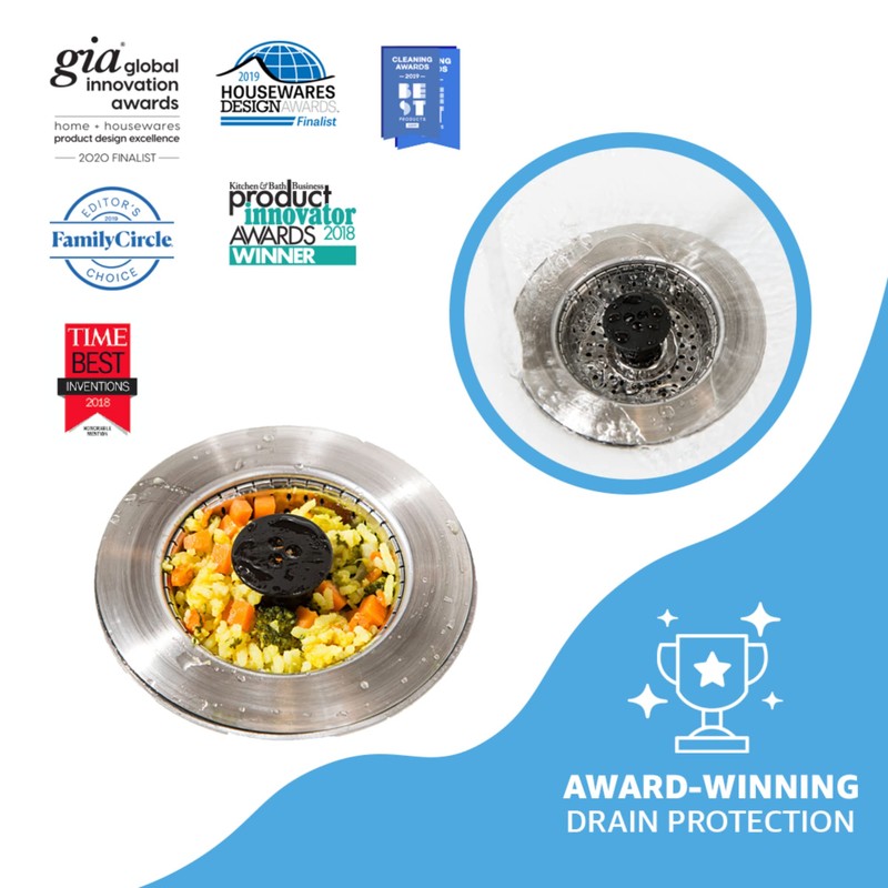 Kitchen SinkShroom Revolutionary Clog-Free Stainless Steel Sink Strainer, Chrome gray