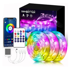 DAYBETTER Led Strip Lights Waterproof, Smart Outdoor Lights, Led Light Strips with Remote, App Control, 5050 RGB Color Changing Led Lights for Bedroom, Roof Eaves, Room Decor 50 ft(3 Rolls of 16.4ft)