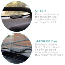 Navaris Reusable Car Dehumidifier Bags - Pack of 2 Moisture Absorbers to Prevent Windscreen Condensation and Fog - Dehydrators for Vehicle and Home