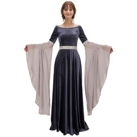 daizbella Renaissance Dress Women Retro Velvet Gown Medieval Costume Handmade Fantasy Medieval Dress Gray