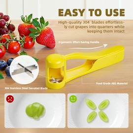 Luvan Grape Cutter,Grape Cutter for Toddlers Tomato Cherry Strawberry Cutter Into Tools 4 Pieces for Vegetable Fruit Salad,Stainless Steel Blades Quarter Grape Slicer Kitchen Gadget-Yellow