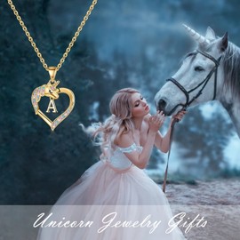 Hidepoo Unicorn Necklace Gifts - 14K Gold Plated Cubic Zirconia Heart Pendant Unicorn Necklace Jewelry D Initial Heart Unicorn Jewelry Necklace Unicorn Necklace Birthday Gifts Unicorn Gifts