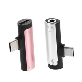TEHAUX 2pcs Type C to Earphone Adapter Audio Converter for Charging Listening Lightweight Portable for Music Gaming Use Pink Silver