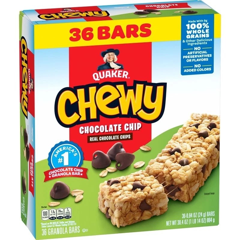 Quaker Chewy Granola Bars, Chocolate Chip Flavor, 0.84 oz, 36