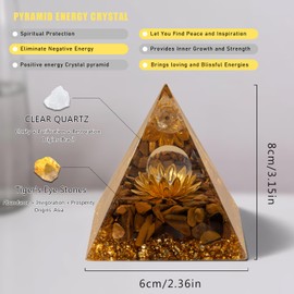 Orgone Pyramid Flower of Life, Orgonite Money Healing Crystals Pyramid，Crystals and Healing Stones for Positive Energy and Wealth，Tiger's Eye Stones Luck White Crystal, Spiritual Gifts for Women
