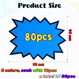 joonnair Pack of 80 Price Tags Flea Market Fluorescent Price Tags 18 x 14 cm Blank Starburst Burst Price Signs Neon Price Tags for Supermarkets Shop Shop