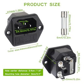 AC 250 V 10 A módulo de entrada de montaje 2 en 1 enchufe enchufe conector de entrada de alimentación cuchillas macho con fusible de 10 A (paquete de 6 unidades)