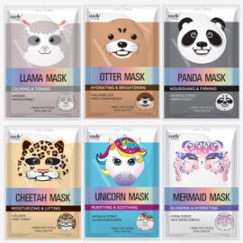 Epielle Character Face Mask Mystical Safari 6 Pack, Fun & Effective Korean Skin Care, Spa Party Favors, Stocking Stuffers, Birthday Gifts for Women, Self Care Gifts