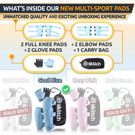 SKITCH Skateboard Protective Safety Gear Set for Kids and Teens | Premium Lycra Sport Knee Pads + Elbow Pads + Wrist Guards + Carry Bag | Scooter Roller Skate Inline Skating Rollerblading